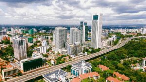 Westlands commercial district with modern office buildings in Nairobi